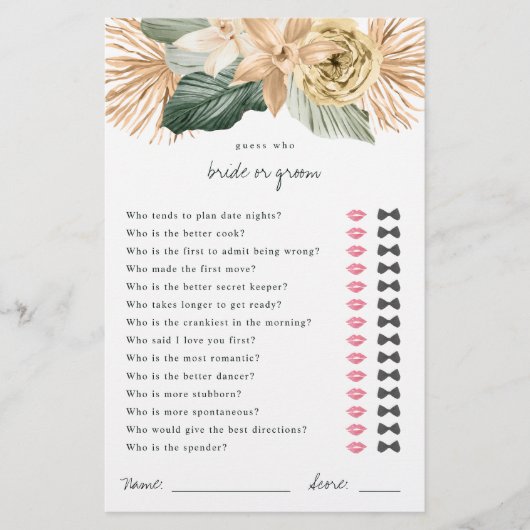 熱帯の推測誰が花嫁または花婿シャワーゲーム (正面)