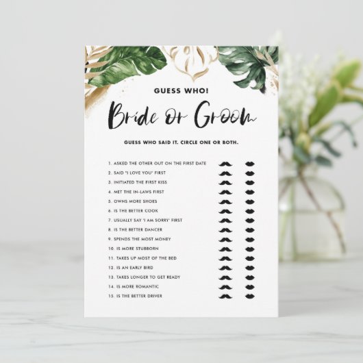 熱帯の推測誰の花嫁または花婿シャワーカード 招待状 (スタンド正面)