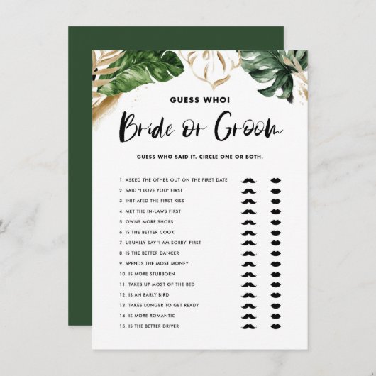 熱帯の推測Who花嫁または花婿ブライダルシャワー エンクロージャーカード (正面/裏面)