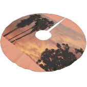 熱帯の日の出とシルエットの木 ブラッシュドポリエステルツリースカート (アングル)