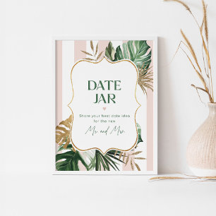 熱帯の日付の夜のアイディア。ピンクストライプ色の日付jar ポスター