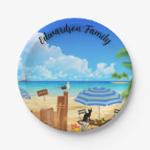 熱帯の晴れた夏のビーチモノグラムの場 ペーパープレート (正面)