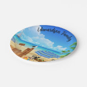 熱帯の晴れた夏のビーチモノグラムの場 ペーパープレート (アングル)