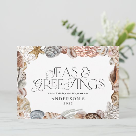 熱帯の暖かいクリスマスの海と挨拶モダン シーズンカード (スタンド正面)