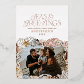 熱帯の暖かいクリスマスの海と挨拶モダン 箔シーズンカード (正面)