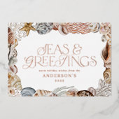 熱帯の暖かいクリスマスの海と挨拶モダン 箔シーズンカード (正面)