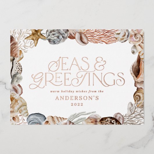 熱帯の暖かいクリスマスの海と挨拶モダン 箔シーズンカード (正面)