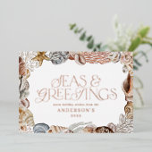 熱帯の暖かいクリスマスの海と挨拶モダン 箔シーズンカード (立ち正面)