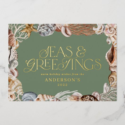 熱帯の暖かいクリスマスの海と挨拶モダン 箔シーズンカード (正面)