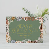 熱帯の暖かいクリスマスの海と挨拶モダン 箔シーズンカード (立ち正面)