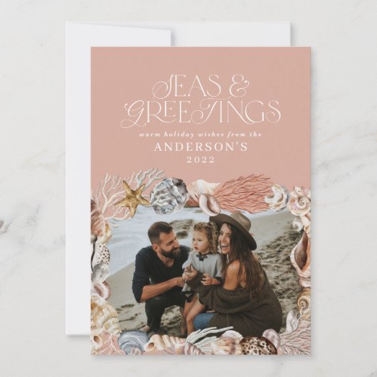 熱帯の暖かいクリスマスの海の挨拶フォトピンク シーズンカード (正面)