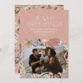 熱帯の暖かいクリスマスの海の挨拶フォトピンク シーズンカード (正面/裏面)