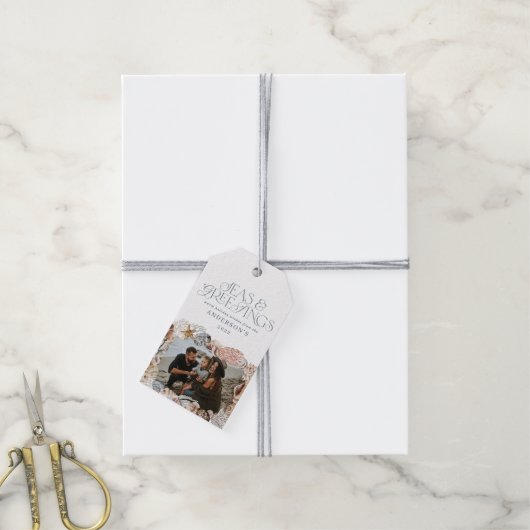 熱帯の暖かいクリスマスの海の挨拶フォトブルー ギフトタグ (より糸付き)