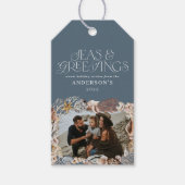 熱帯の暖かいクリスマスの海の挨拶フォトブルー ギフトタグ (正面)