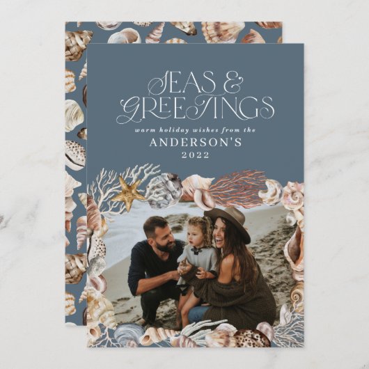 熱帯の暖かいクリスマスの海の挨拶フォトブルー  シーズンカード (正面/裏面)