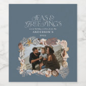 熱帯の暖かいクリスマスの海の挨拶フォトブルー ワインラベル (シングルラベル)