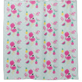 熱帯の果実の模様を持つピンクのフラミンゴ シャワーカーテン (正面)