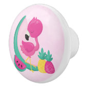 熱帯の果実を持つピンクのフラミンゴ セラミックノブ (右)