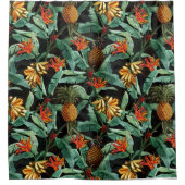 熱帯の果物と花が黒いジャングル シャワーカーテン (正面)