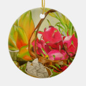 熱帯の果物の水彩画による静物アート絵画 セラミックオーナメント (正面)