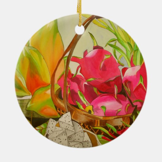 熱帯の果物の水彩画による静物アート絵画 セラミックオーナメント (裏面)