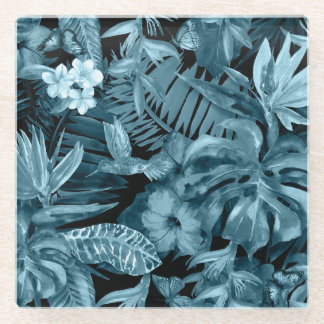 熱帯の水のカラーパラダイス：ジャングルの花 ガラスコースター