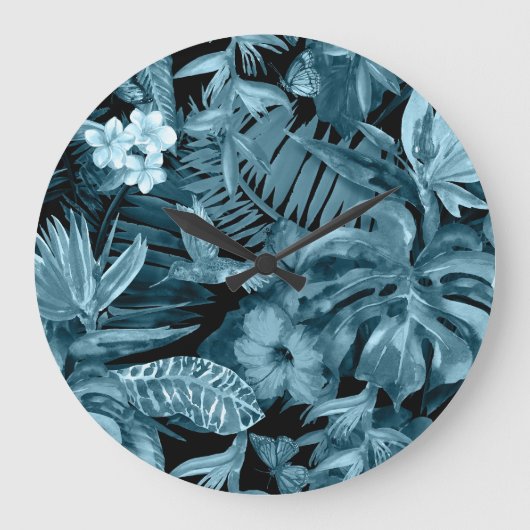熱帯の水のカラーパラダイス：ジャングルの花 ラージ壁時計 (正面)