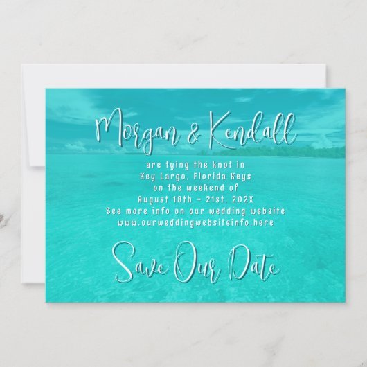 熱帯の水の目的地の結婚式の日付を保存 招待状 (正面)