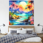 熱帯の水の色のシーンパズル キャンバスプリント (インサイチュ (寝室))