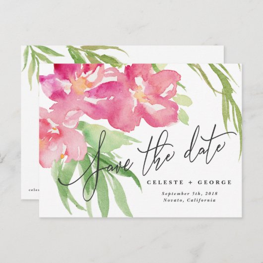 熱帯の水の色のフローラは日付を保存 案内ポストカード (正面/裏面)