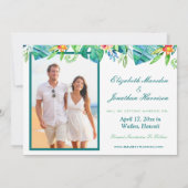 熱帯の水の色のフローラ写真の保存日付 招待状 (裏面)