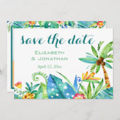 熱帯の水の色のフローラ写真の保存日付 招待状 (正面/裏面)