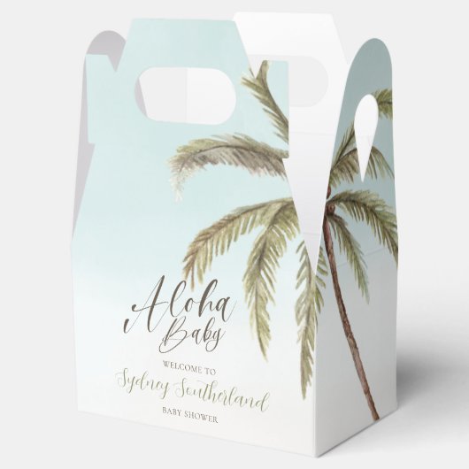 熱帯の水の色のヤシの木ベビーシャワー フェイバーボックス (オープン)