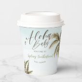 熱帯の水の色のヤシの木ベビーシャワー 紙コップ (正面)