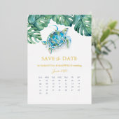 熱帯の水の色の結婚式の日付の箔を保存 箔シーズンカード (立ち正面)