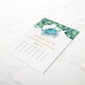 熱帯の水の色の結婚式の日付の箔を保存 箔シーズンカード (回転した状態)