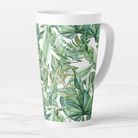 熱帯の水の色の緑の離れ金ゴールドの愛（薄い） カフェラテマグ (右アングル)