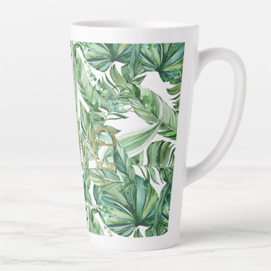 熱帯の水の色の緑の離れ金ゴールドの愛（薄い） カフェラテマグ (右)