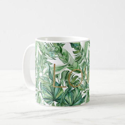熱帯の水の色の緑の離れ金ゴールドの愛（薄い） コーヒーマグカップ (正面左)
