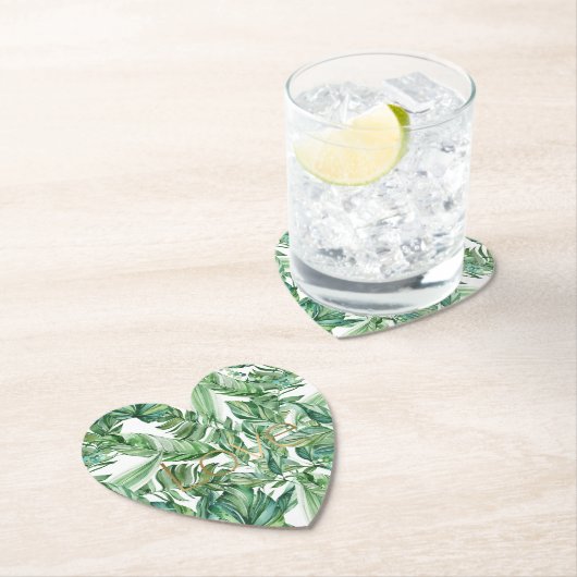 熱帯の水の色の緑の離れ金ゴールドの愛（薄い） ペーパーコースター (インサイチュ)