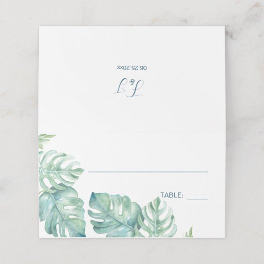 熱帯の水の色の緑結婚色 プレイスカード (外部開封)
