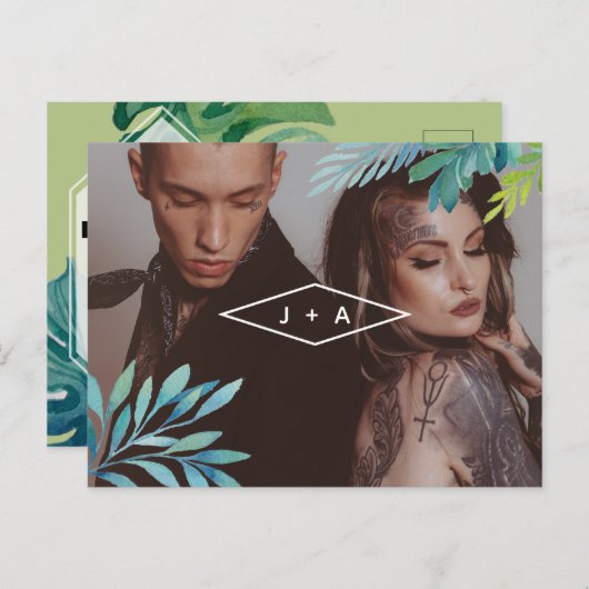 熱帯の水の色の葉が日付を保存 案内ポストカード (正面/裏面)