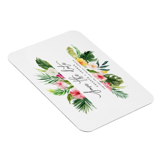 熱帯の水の色の葉のスクリプトは、日付を保存 マグネット (右側)