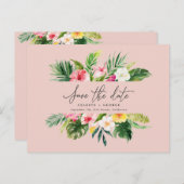 熱帯の水の色の葉のスクリプトは、日付を保存 案内ポストカード (正面/裏面)