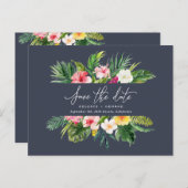 熱帯の水の色の葉のスクリプトは、日付を保存 案内ポストカード (正面/裏面)