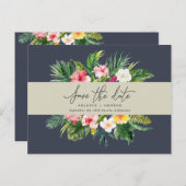 熱帯の水の色の葉のスクリプトは、日付を保存 案内ポストカード (正面/裏面)