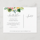 熱帯の水の色の葉のスクリプトは、日付を保存 案内ポストカード (裏面)