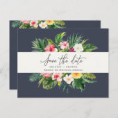 熱帯の水の色の葉のスクリプトは、日付を保存 案内ポストカード (正面/裏面)