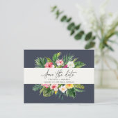 熱帯の水の色の葉のスクリプトは、日付を保存 案内ポストカード (スタンド正面)