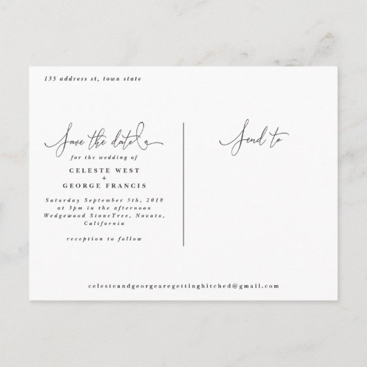 熱帯の水の色の葉のスクリプトは、日付aを保存 案内ポストカード (裏面)